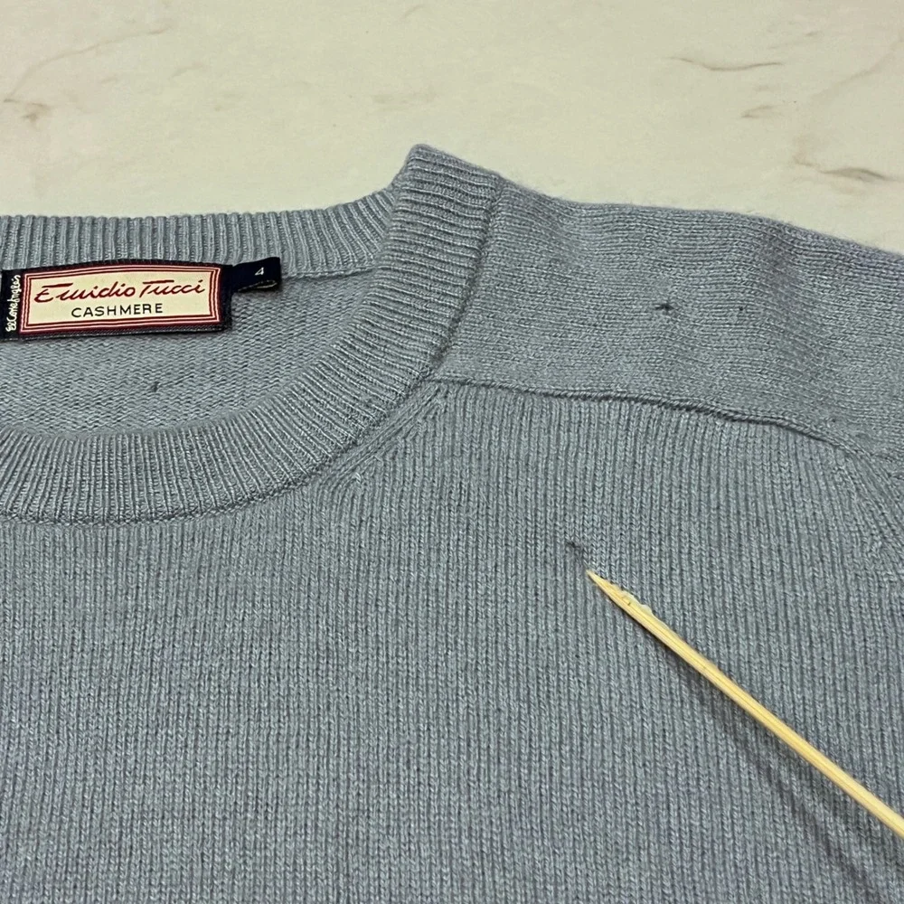 Eucidio Tucci Spain Mens Soft Blue Cashmere‎ Crewneck Sweater Size Medium READ